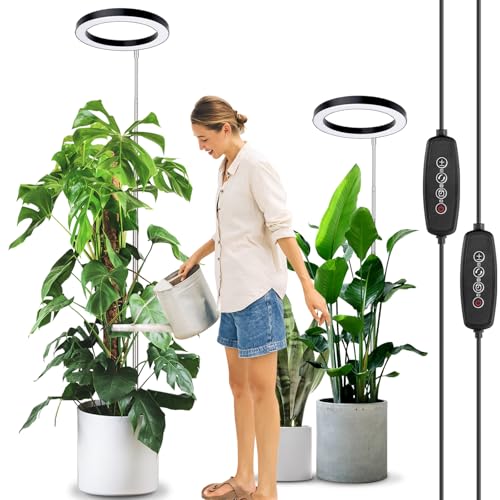 LORDEM 10.2" Full Spectrum Plant Light, 160 LEDs Large Grow Light for Indoor Tall Plants, Growing Lamp with 4/8/12H Auto Timer, 6 Dimmable Levels, 3 Spectrum Modes, 65" Height Adjustable, Pack of 2 - color: 10.24IN Black, size: 2 pack