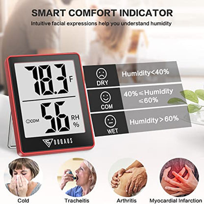 DOQAUS Digital Hygrometer Indoor Thermometer Humidity Gauge Room Thermometer with 5s Fast Refresh Accurate Temperature Humidity Monitor for Home, Bedroom, Baby Room, Office, Greenhouse, Cellar, Red - color: Red Black