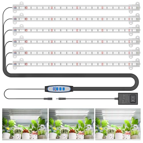 Wiaxulay Grow Lights for Indoor Plants, 360 LEDs Full Spectrum Plant Grow Light, 6 Bars/16 in Grow Light Strip with Auto Timer 6/12/16 Hrs, 3 Switch Modes, 5 Dimmable Levels for Hydroponics Succulent - color: 16in-6 Bars, size: 1 Pack