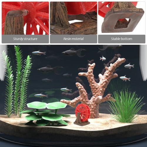 Miniature Water Fountain Aquarium Ornament with Rotating Water Wheel, Plastic Fish Tank Decor for Aquatic Environments, Unique Realistic Design Providing Oxygen Supply, for Homes