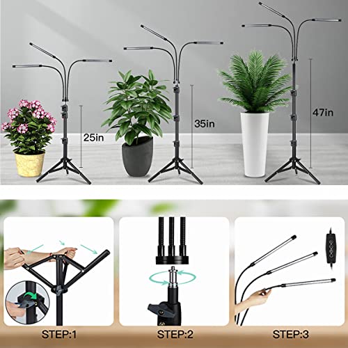 GHodec Grow Light with Stand, 60 LED 5500K Full Spectrum Floor Plant Light for Indoor Plants Growing,5 Dimmable Levels & Auto On/Off Timer,Tripod Stand Plant Lamp Height Adjustable - size: 75Watts
