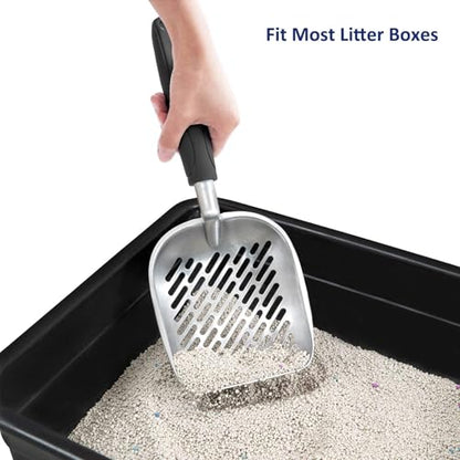 WePet Cat Litter Scoop, Aluminum Alloy Sifter, Kitty Metal Scooper, Deep Shovel with Diagonal Sifting Hole, Long Handle, Kitten Poop Lifter for Litter Box, Medium Size, Black Handle - color: #06 Black, size: Medium