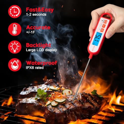 Digital Instant Read Meat Thermometer Kitchen Cooking Food Candy Thermometer for Oil Deep Fry BBQ Grill Smoker Thermometer by AikTryee - color: White-SR807