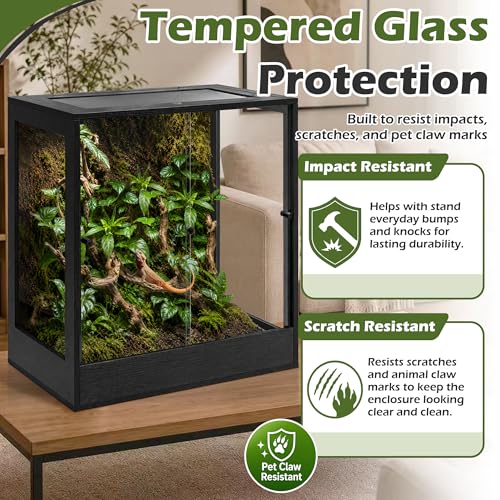 PROLEE 32" x 18" x 36" Tall Reptile Terrarium, 90 Gallon Glass Chameleon Cage, Vertical Crested Gecko Tank with Ventilated Mesh Top, Front Opening Rainforest Habitat, Black - color: Black, size: 32" L x 18" W x 36" H, 90 Gallon