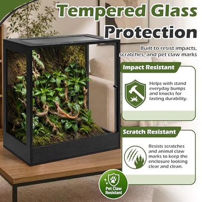 PROLEE 32" x 18" x 36" Tall Reptile Terrarium, 90 Gallon Glass Chameleon Cage, Vertical Crested Gecko Tank with Ventilated Mesh Top, Front Opening Rainforest Habitat, Black - color: Black, size: 32" L x 18" W x 36" H, 90 Gallon