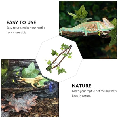 Beaupretty Artificial Reptile Vines with Suction Cups 2pcs Jungle Climber Branches for Terrarium Decoration, Flexible Artificial Tree Vines Suitable for Bearded Dragon and Lizard Habitat