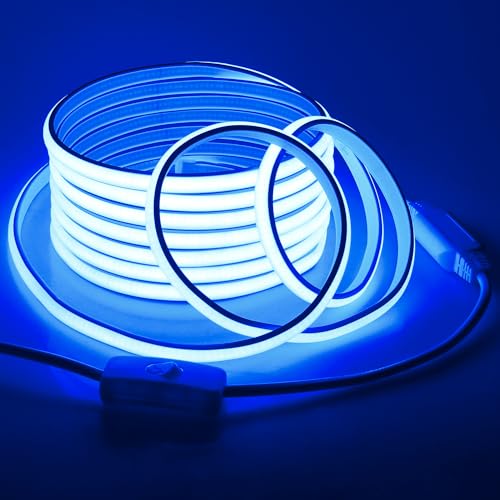 Blue COB LED Strip Lights 120V 16.4FT Led Rope Lights Outdoor Waterproof with Switch Plug in 288Leds/M High Density AC110V-120V LED Tape Lights for Bedroom Backyards Holiday Decor 5M - color: Blue, size: 5M