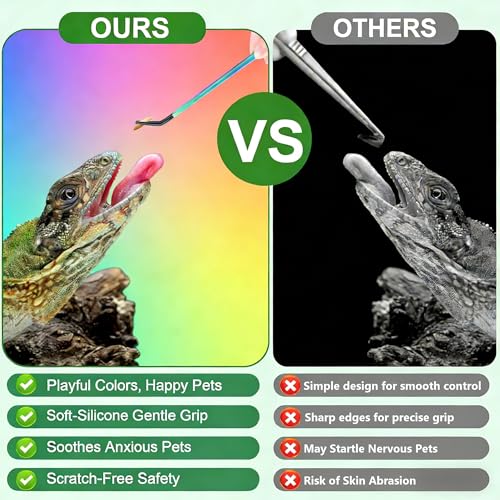 Reptile Feeding Tongs Set with Spoon, 4PCS 10.6" Feeding Tweezers with Silicone Tips, Spoon, Dropper, Terrarium Tools for Reptiles, Fish Tanks, Aquatic Plants, Reptile & Aquarium Rubber Tips Kit