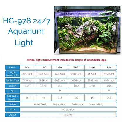 hygger Advanced LED Aquarium Light with Timer, 24/7 Lighting Cycle & DIY Mode, Full Spectrum Fish Tank Light for 30-36 in Freshwater Planted Tank - size: 30"- 36"
