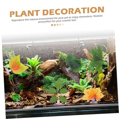 BESPORTBLE 10pcs Artificial Reptile Plants with Suction Cups for Climbing Habitat Decor, Fake Leaf Ornament Set for Lizard, Chameleon, Snake, Turtle Terrarium