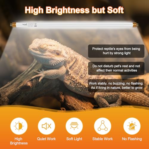 UVB Light for Reptiles Bearded Dragon, 2 Pack T5 UVB Reptile Light UVB Bulb 10.0 24W UVA UVB Reptile Light Bulb Terrarium Light Lamp Tube for Turtle Chameleon Leopard Gecko Snake Tank, 22 Inch - size: T5-22 Inch(2 Pack)