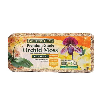 Better-Gro Premium Grade Orchid Moss - 100% Natural, Imported Sphagnum Moss for Orchids, Ferns, and Hostas, Excellent for Hanging Baskets and Propagating Plants - 190 Cubic Inches - size: 190 cu. in.