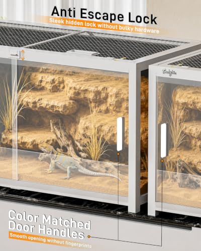 65 Gallon Reptile Tank, Reptile Enclosure Front Sliding Door Stackable Ventilation Anti-Escape Locks and no-Fingerprint Handles maximizes UVB Penetration (White, 65 Gallon) - color: White, size: 65 Gallon
