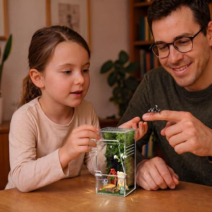 3"x3"x6.2" Jumping Spider Enclosure Kit – Escape-Proof Terrarium for Jumping Spiders, Small Insects – Complete Habitat with Spider Cage, Plants, Moss, and Accessories – Ideal Starter Kit