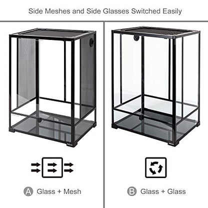 REPTI ZOO 24" x 18" x 36" Reptile Tall Glass Terrarium Rainforest Habitat Double Hinge Door with Screen Ventilation 67 Gallon Reptile Terrarium Easy Assembly