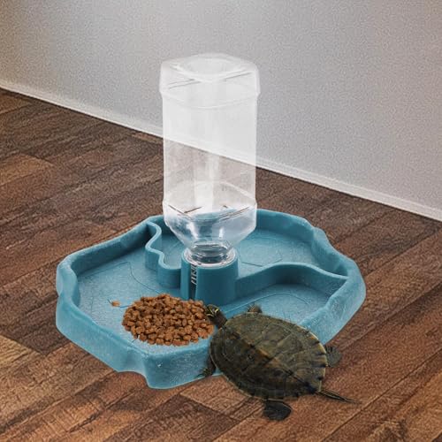Automatic Reptile Waterer and Feeding Bowl Portable Aquatic Reptile Water Dispenser with Reservoir for Lizards and Tortoises in Lake Blue, Terrarium Accessories for Gecko Tanks
