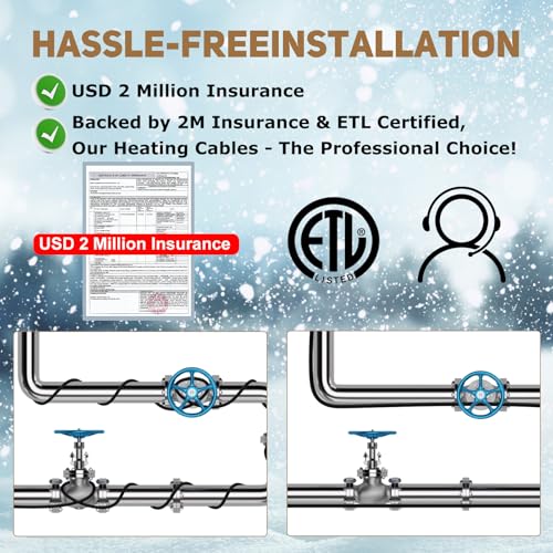 HEATIT JHSF1 150FT Self-Regulating Heating Cable, 120V 5W/ft | Pre-Assembled Heat Tape with Spacers and Clips for Roof De-Icing, Gutter Heating and Pipe Freeze Protection - color: 5W/FT (KIT), style: 150FT