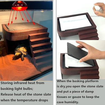 Large Bearded Dragon Basking Platform Oversize Reptile Hide Cave Natural Rock Resin Lizard Hideout with Climb Step Ledge Reptile Tank Accessories for Bearded Dragon Lizards Ball Python Snakes Turtle