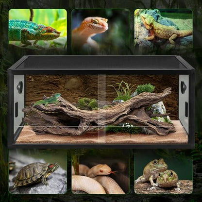 Large Front Opening Reptile Terrarium 35x18x18 Inch with Top Screen Ventilation, Ideal Glass Enclosure with Doors for Plant Landscaping and Housing Snakes Lizards Geckos