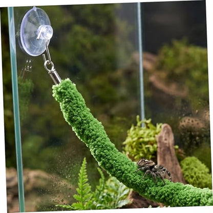 INOOMP Reptile Jungle Vine Climbing Rope for Leopard Gecko and Lizard, Realistic Plush Green Moss Rope with Enhanced Grip Surface and Suction Cup Hook, for Lizard Tank and Pet Habitat