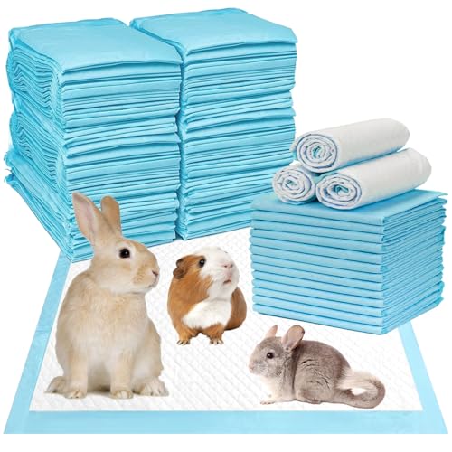 kathson 100Pcs Rabbit Pee Pads,18" x13" Disposable Bunny Diapers Cage Liners,Super Absorbent Pet Toilet Training Pads for Guinea Pig,Hedgehogs,Hamsters,Chinchillas,Cats,Reptiles and Small Animals - color: Blue, size: 100pcs-18"x13"