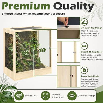 PROLEE 32" x 18" x 36" Tall Reptile Terrarium, 90 Gallon Glass Chameleon Cage, Vertical Crested Gecko Tank with Ventilated Mesh Top, Front Opening Rainforest Habitat, Oak - color: Oak, size: 32" L x 18" W x 36" H, 90 Gallon