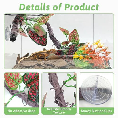VCEPJH Loose Coconut Fiber Substrate 2 Pack Natural Coco Coir Reptile Bedding and Reptile Climbing Branch Decor 2 Pcs Bendable Jungle Vine for Gecko Bearded Dragons, Snake,Frogs