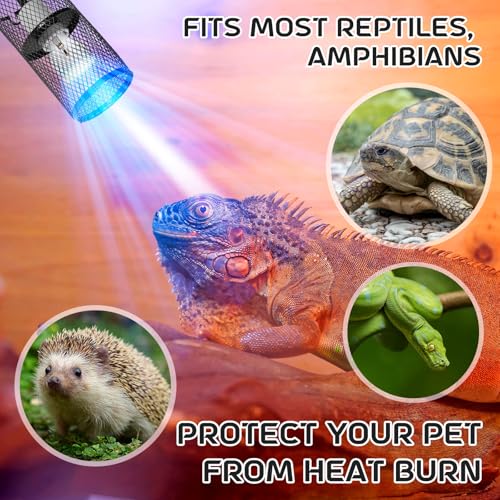 VIHOSE 4 Pcs Reptile Heat Lamp Guard with 150W Ceramic Heat Emitter Basking Anti Scald Heating Lamp Holder Mesh Cage Reptile Protection Lampshades for Lizard Snake Chick - color: White