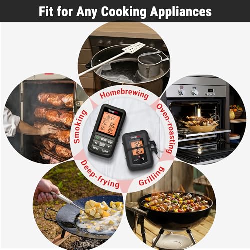 TempPro TP20 500FT Wireless Meat Thermometer with Dual Meat Probe, Digital Cooking Food Meat Thermometer Wireless for Smoker BBQ Grill Thermometer Beef Steak Turkey Thermometer (Previously ThermoPro) - color: Pitch-black