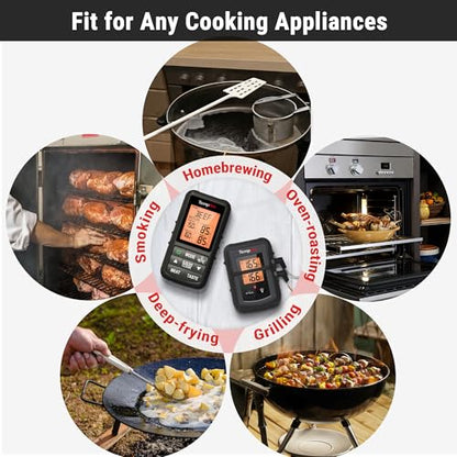TempPro TP20 500FT Wireless Meat Thermometer with Dual Meat Probe, Digital Cooking Food Meat Thermometer Wireless for Smoker BBQ Grill Thermometer Beef Steak Turkey Thermometer (Previously ThermoPro) - color: Pitch-black