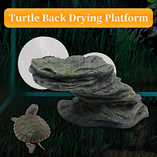 Turtle Basking Platform with Strong Suction Cups，Fish Tank Aquarium Tortoise Climbing Platform , Reptile Climbing Shale Resin Step Ledge Stone Aquarium Ornament Rock Float Resting Terrace for Frogs