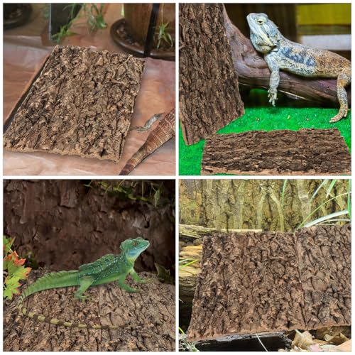 SHINEOFI 4pcs Reptile Bark Decor Wood,11. 8" X 7. 8" Cork Bark Background Natural Terrariums Background Cork Wood Habitat Tank Decoration for Bearded Dragon