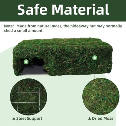 Mossy Cave Hide for Reptiles, Lizard Moss Hideout with Safe Shelter, Snake Cave Hut for Themed Terrarium Ideal for Gecko Hamster Snake to Rest & Hide