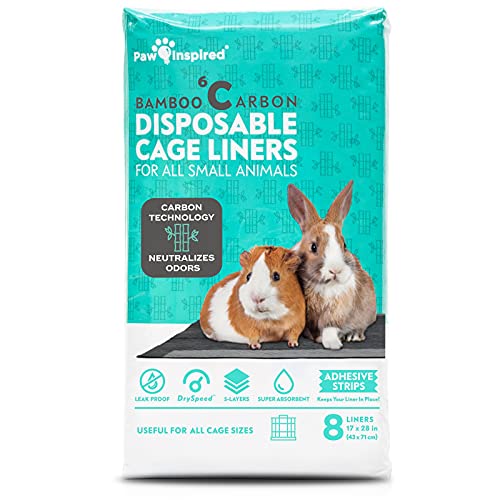 Paw Inspired Disposable Guinea Pig Cage Liners | Bamboo Charcoal Odor Controlling | Super Absorbent Liners Pee Pads for Ferrets, Rabbits, Hamsters, and Small Animals (28x17 (C&C 2x1) - 8 ct) - size: 28x17" (C&C 2x1) - 8 ct