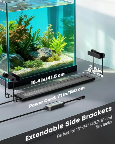 Pawfly Aquarium Light for Plants, 19 W Bluetooth Fish Tank Light, Full Spectrum Aquarium Lights for 18"-24" Fish Tanks, Extendable 24/7 LED Lights with Timer Modes & Adjustable Brightness - size: 18"-24"