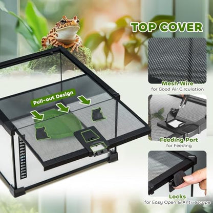 Glass Terrarium Reptile Terrarium Breeding Tank Stackable with Leaf-Shaped Water Basin