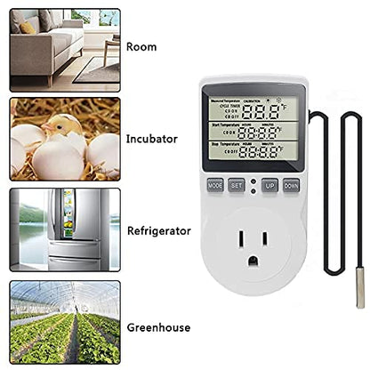 Digital Thermostat Plug Socket Temperature Controller Outlet 3m Probe 120V 15A 1800W C F Heating Cooling Control for Incubator Brewing Incubator Greenhouse Terrarium Heat Mat - style: KT3100 No backlight