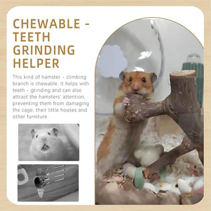 kathson 2Pcs Wood Hamster Climbing Branches Decor, Natural Wooden Syrian Hamster Climb Chewing Toys, Rat Exercise Toys, Small Animal Habitat Decor Accessories for Dwarf Pets, Mice, Gerbils