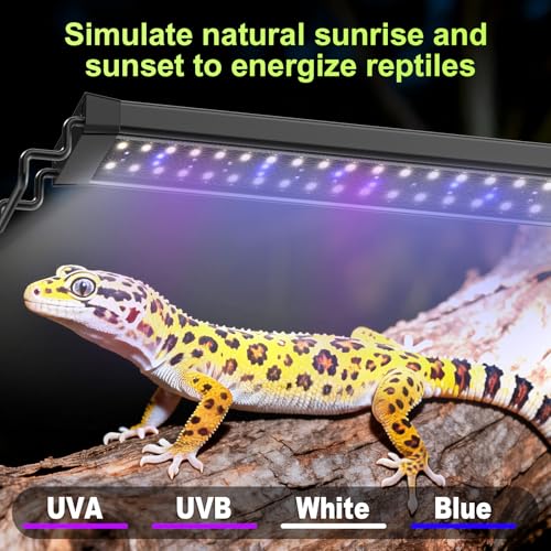 16W LED UVB Light for Reptiles Terrarium Light Extendable Reptile Tank Light with Controller ＆Dimming and 5 UVI Modes Full Spectrum Brilliant White Blue Red Lights for Bearded Dragon, Gecko - size: 16W-20IN