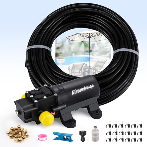 Moongiantgo Outdoor Misting Cooling System with Pump- 116PSI High Pressure Mister with 65.5FT(20M) Water pipe+24 Misting Nozzles 0.02’’+3/4’’ Faucet Adapter - System for Outside Patio Garden Beaches