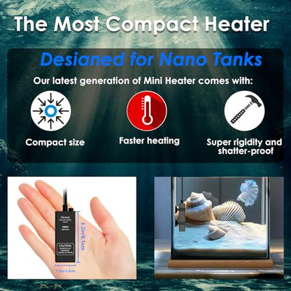Aquarium Heater 100W Super Small Fish Tank Heater with Digital Display Thermostat, Alumina Ceramic Betta Tank Heater Turtle Heater for 10-20 Gallon Tanks - size: For Aquariums ≤ 20 Gal
