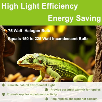UVB UVA Reptile Light Bulb 75W Bulb for Reptiles and Amphibians Use for Turtle, Bearded Dragon, Lizard Cages Heat Lamp Replacement Bulb, 4 Packs
