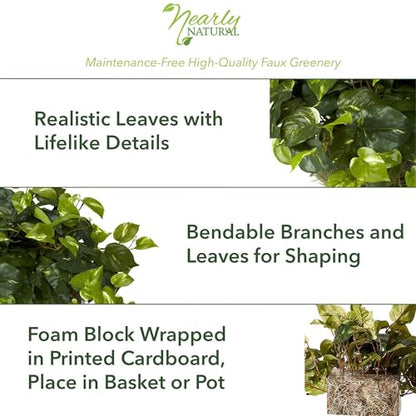 Nearly Natural 15in. Pothos Ledge Plant (Set on Foam) Silk Plant,Green