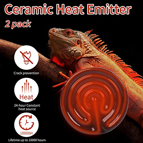 100W Ceramic Heat Emitter (2 Pack), Reptile Heat Lamp Bulbs, Ceramic Heater for Amphibian, Pet Brooder Coop, Chicken, Dog, Cat - size: 100*2