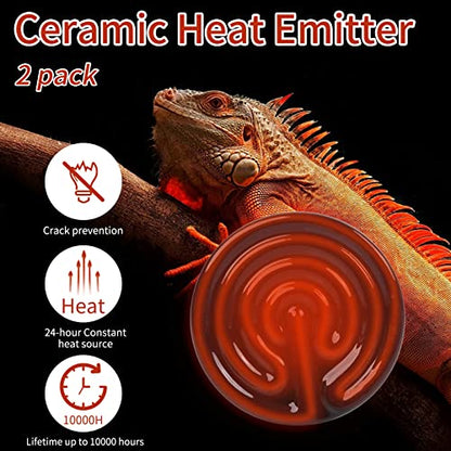100W Ceramic Heat Emitter (2 Pack), Reptile Heat Lamp Bulbs, Ceramic Heater for Amphibian, Pet Brooder Coop, Chicken, Dog, Cat - size: 100*2