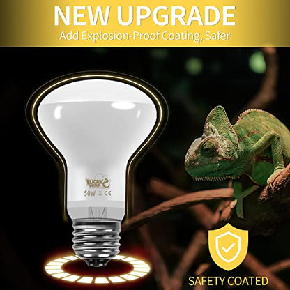 LUCKY HERP New Upgrade 50W Reptile Heat Lamp Bulb (3rd Gen, Safer), Amphibian Basking Spot Light Bulb, UVA Reptile Daylight Bulb for Turtle, Bearded Dragon, Lizard Heating Use (2 Pack) - color: 3rd Gen 50w Heat Lamp, size: 3rd Gen Reptile Heat Lamp