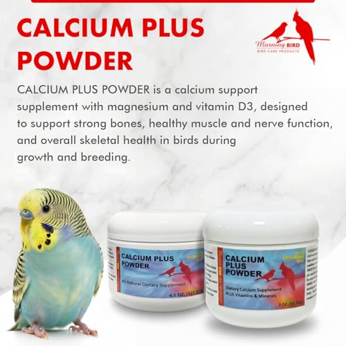 Morning Bird Calcium Plus Powder for Birds 2 oz – Calcium Supplement with Essential Vitamins & Minerals – Supports Bone Health, Muscle Function & Digestive Balance – Easy-to-Mix Calcium Formula - size: 2 Oz