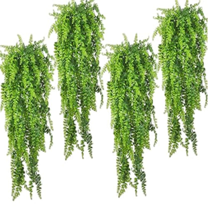 4 Pack Artificial Hanging Plants for Terrarium, Realistic Reptile Vines with Suction Cups for Snake Tank, Bearded Dragon Habitat, Gecko Climbing Decorsnake Plant