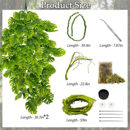 Reptile Plants 10 Pcs Terrarium Hanging Plant Vines Jungle Climbing Vines Tank Accessories Decorations with Suction Cups for Bearded Dragon Lizard Snake Geckos Chameleon