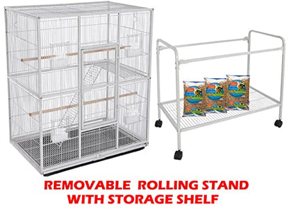 Extra Large Wrought Iron Chew-Proof 4-Levels Narrow Bar Spacing Ferret Chinchilla Squirrel Sugar Glider Rats Mices Rabbit Squirrel Hamster Cage Easy Clean Pull Out Tray with Removable Rolling Stand - color: White Vein, size: 32"L x 19"W x 60"H With 1/2" S
